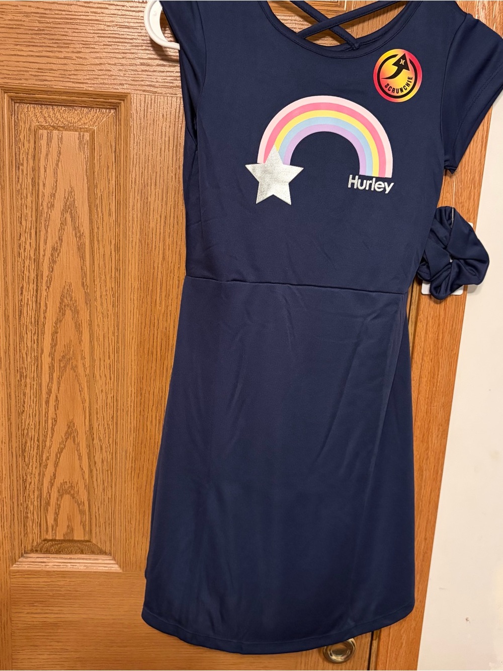 Hurley Navy Dress with Rainbow & scrunchie